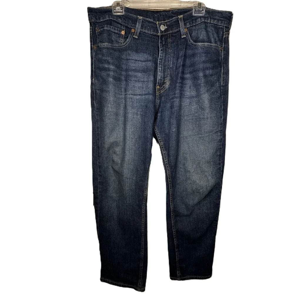 Levis 505 Regular Fit Straight Leg Jeans Mens 36x30 Dark Wash‎ Indigo Blue Denim